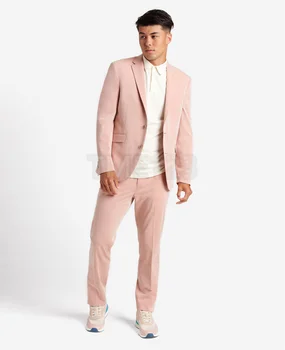 (Куртка + брюки) Модные Мужские Однотонные костюмы для отдыха Розового Цвета, Приталенный Мужской Деловой Банкетный Костюм, размер комплекта 3XL 4XL 5XL