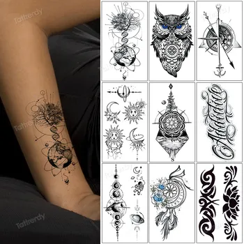 маленькая татуировка наклейка водонепроницаемая милая планета космос солнце Луна компас татуировка с рисунком на руке повязка на рукаве временные татуировки женщин