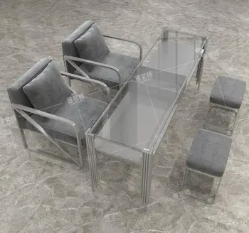 Маникюрный столик и набор стульев светлый роскошный мраморный стеклянный с запеченной краской одинарный двойной тройной маникюрный столик