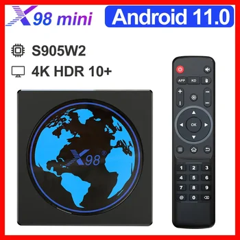 Мини Android TV Box Smart TVBOX Android 11 4 ГБ оперативной памяти 64 ГБ 32 ГБ Amlogic S905W2 2,4 G/5G Wifi 4K 60fps телеприставка X98Mini 2G 16G