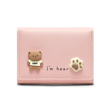 Модная корейская версия Дамского кошелька с милым медведем Оптом, Простая сумка для карт, короткий кошелек с несколькими картами