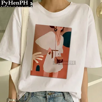 Модная летняя женская элегантная футболка с короткими рукавами и принтом для девочек, женская повседневная футболка для студентов, детская футболка с белым воротничком