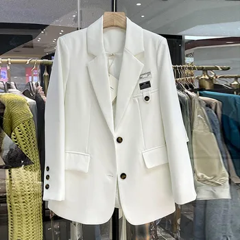 Модные Женские блейзеры, Корейская версия, весенне-осеннее тонкое пальто свободного кроя, повседневные куртки с воротником-стойкой