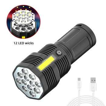 Мощный 12LED фонарик USB Перезаряжаемый Мощный светодиодный электрический фонарь для кемпинга, супер яркий фонарик с подсветкой сбоку от УДАРА
