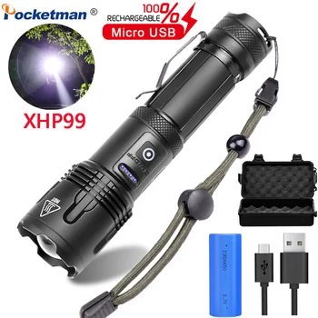 Мощный Светодиодный фонарик XHP99/XHP50 из алюминиевого сплава, Перезаряжаемый фонарик, Водонепроницаемый фонарь, Тактический фонарик