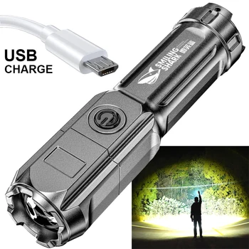 Мощный светодиодный фонарик, Перезаряжаемый через USB, Масштабируемый, Тактический фонарик, фонарь для кемпинга, Походов, Аварийные лампы