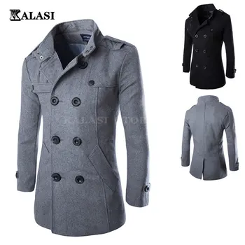 Мужское пальто, тренчи, зимние мужские бушлаты, Двубортное пальто из шерсти и смесей, Брендовая одежда W01