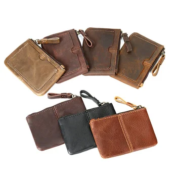Мужской кожаный кошелек, мини-монета, короткая сумка на молнии, вмещающая небольшой предмет