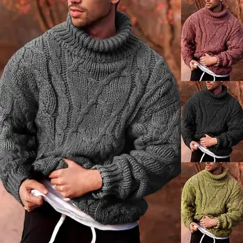 Мужской свитер с модной плетеной тесьмой, Осенне-Зимний вязаный свитер, однотонный хлопковый Теплый приталенный Джемпер с круглым вырезом, пуловер свитер