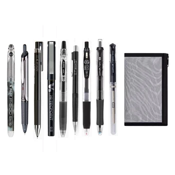 Набор черных ручек LifeMaster Kawai (8 черных гелевых ручек, 1 механический карандаш, 1 сумка для ручек), японские канцелярские принадлежности для пилотов