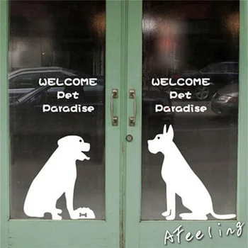 Наклейка с приветствием на дверь для домашних собак, кошек, магазина, Салона, Наклейка с приветственным знаком, Украшение двери, Окна, Наклейка на стену
