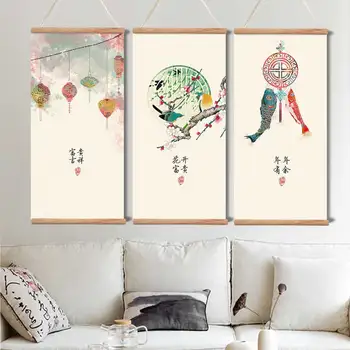 Настенное украшение в виде рыб и птиц в китайском стиле, холст, плакат, гостиная, спальня для девочек, настенный декор в стиле аниме