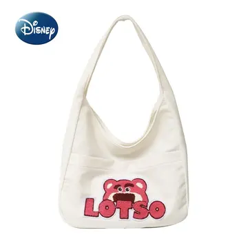 Новая женская сумка Disney Strawberry Bear, Мультяшная модная холщовая женская сумка через плечо, вместительная высококачественная сумка-тоут