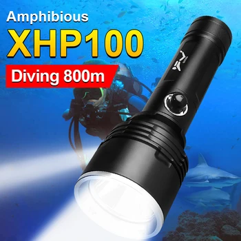 Новейший Профессиональный фонарик для Подводного плавания XHP100, Мощные подводные лампы IPX8, Водонепроницаемый светодиодный фонарик, Перезаряжаемый фонарь для дайвинга