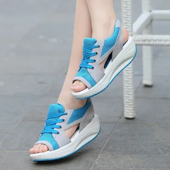 Новые сандалии Matsuke на толстой подошве с наклонным каблуком, дышащие кроссовки, Женская сетчатая обувь, удобная спортивная Повседневная женская обувь