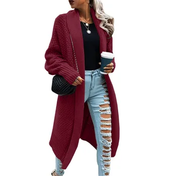 Новый Модный Длинный Кардиган, Женское однотонное пальто с рукавом 