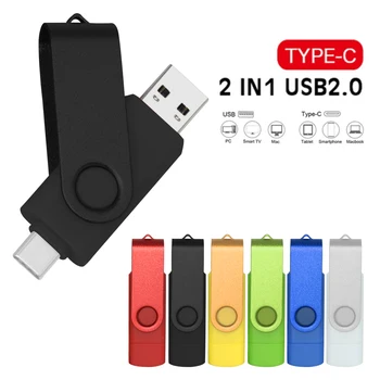 Новый Пользовательский логотип USB Flash Drive Type C Pen Drive 64GB 32GB 16GB 8GB 4GB USB Stick 2.0 Флешка для устройства Type-C Больше цвета
