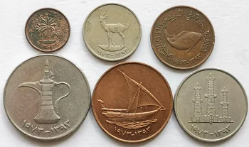 ОАЭ 1970-80-х годов 6 монет Набор Старая версия 1 Ярмарка-1 дирхам 100% Оригинальный Год выпуска Случайный