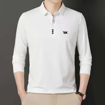 Однотонная рубашка поло для гольфа с длинным рукавом, модная весенне-осенняя мужская трикотажная нижняя рубашка, повседневный деловой свободный топ