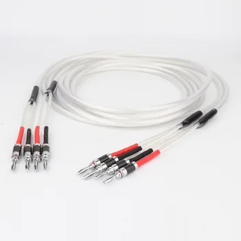 Пара HiFi Посеребренных Акустических кабелей Hi-End 5N OFC Акустический провод Для систем HiFi Y-образный разъем Banana plug Акустический кабель