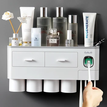 Перевернутый держатель зубной щетки с магнитной адсорбцией, Автоматический дозатор зубной пасты с чашкой, набор аксессуаров для ванной комнаты