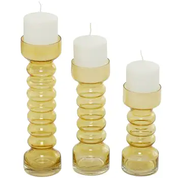 Подсвечник для свечи из желтого стекла, набор из 3 предметов