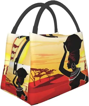 Портативная изолированная сумка для ланча Африканская женская картина в пустыне, Водонепроницаемая сумка-Бенто для офиса, школы, Пеших прогулок, пляжного пикника