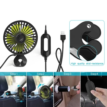 Портативный Автомобильный Вентилятор для заднего сиденья 3-Скоростной Сильный Ветер 5 В Мини-Вентилятор для Автокресла с USB-разъемом Мощная Бесшумная Вентиляция Clip on Fan Air