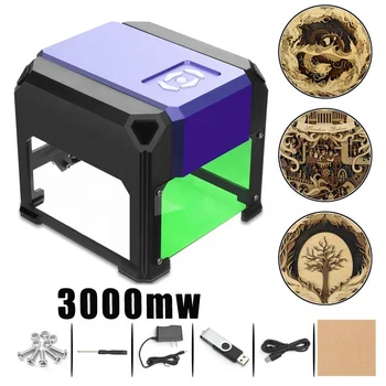 Портативный лазерный гравировальный принтер с ЧПУ мощностью 3000 МВт, высокоскоростной мини-USB-резчик 3D DIY Engraver