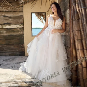Привлекательное многоуровневое свадебное платье VIKTORIA на бретелях с открытой спиной для женщин, Невесты 2023, Трапециевидные аппликации, Robe De Mariée, Прямая доставка