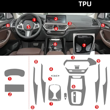 Прозрачная пленка из ТПУ для BMW X3 X4 2022 Наклейки для интерьера автомобиля Центральная консоль Сенсорный экран Воздушный Редуктор Дверные окна Подъемная Панель