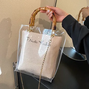 Прозрачная сумка для женщин, Прозрачные Желейные сумки на плечо, Женские сумки из бамбука, плетеная сумка через плечо 2023, роскошь и мода