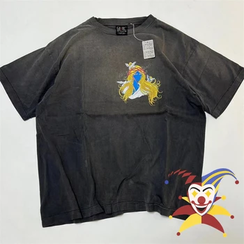 Промытая футболка с изображением Святого Михаила, мужская и женская винтажная футболка, топы, тройник