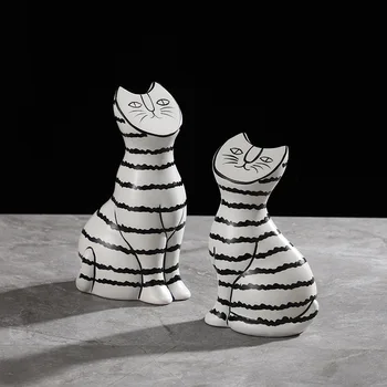 Простое современное украшение для гостиной, креативная керамическая модель кота в черно-белую полоску, Украшение для крыльца, Декор