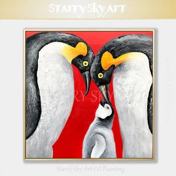 Профессиональный художник, ручная роспись, высококачественные животные, пингвины, картина маслом на холсте, милые животные, пингвины, картина маслом