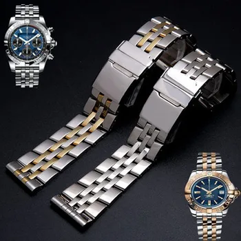 Ремешок для часов из нержавеющей стали Breitling A49350 AB042011, ремешок на запястье 22 мм 24 мм, цвет серебристый, золотой, однотонный металлический ремешок, мужской браслет