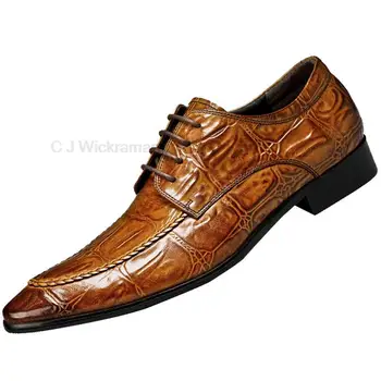 Роскошные Черно-коричневые мужские туфли Дерби из натуральной кожи с принтом Крокодиловой кожи Ручной работы, Классические офисные модельные туфли на шнуровке для мужчин