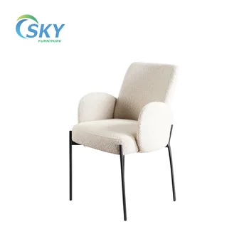 Роскошный обеденный стул SKY из мягкого букле с подлокотником на пружинной подушке, современный дизайн ножек, обеденный стул для гостиной