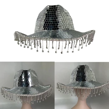 Сверкающая ковбойская шляпа с зеркальными кисточками ручной работы для девичника, бала, Ковбойская шляпа, шляпа для актера, актрисы