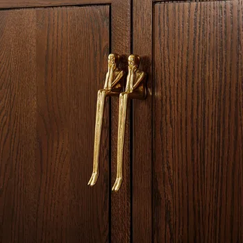 Скандинавская латунная ручка Современный простой дверной ящик гардероба Маленькая золотая мужская ручка из чистой меди креативная длинная ручка