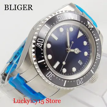 Стерильные круглые Большие 44 мм светящиеся метки Синий Черный Градиентный циферблат Автоматические мужские часы Ментальный браслет