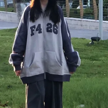 Хаучжоу, винтажная бейсбольная куртка, женская уличная одежда в стиле Харадзюку, Корейская мода для колледжа, куртки, повседневные эстетичные пальто на молнии