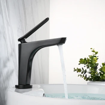 Черный уникальный стиль, Смеситель для раковины в ванной Комнате, смеситель для холодной и горячей воды из твердой латуни, Роскошный кран с одной ручкой