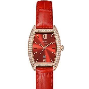 Швейцарский бренд I & W Carnival, Роскошные японские кварцевые женские часы, ультратонкие сапфировые водонепроницаемые часы с бриллиантами, Кожаные C537L