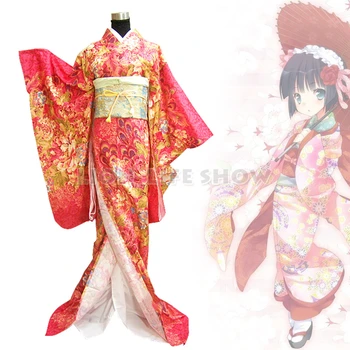 Японская традиционная женская Гейша, Красное цветочное Кимоно Furisode, Косплей Костюм
